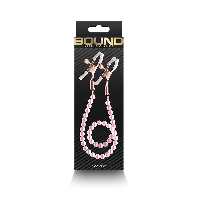 Bound DC1 Alligator Style with Pink Pearl Chain Nipple Clamps - Club X